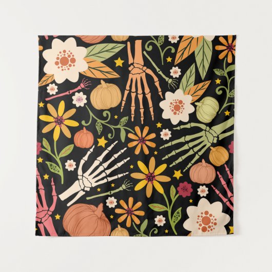 Halloween botten, bloemennaadloos patroon. wandkleed (Voorkant)