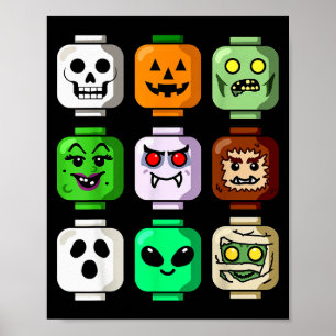 Halloween Bouwsteen Hoofd Pompoen Geest Zombie Poster