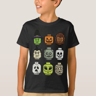 Halloween Bouwstenen Hoofd Cute Blokken Kostuum T-shirt