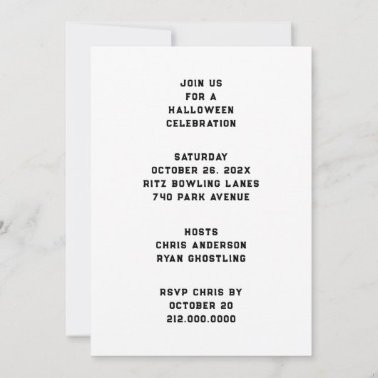 Halloween Bowling Party Kaart (Achterkant)