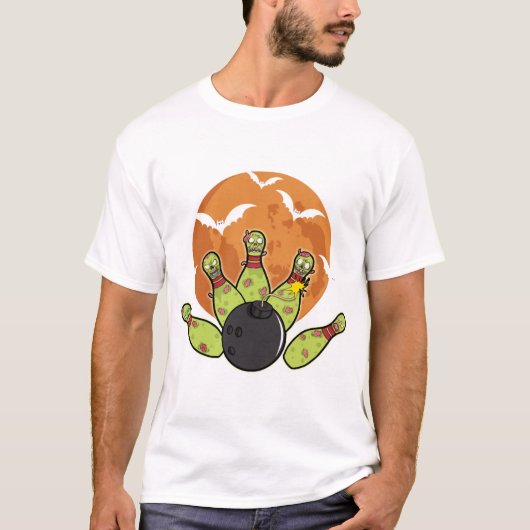 Halloween Bowling Zombie Spelden Vleermuizen Bowle T-shirt (Voorkant)