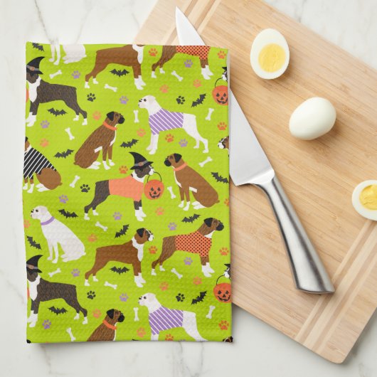 Halloween Boxer Dog Theedoek (Quarter Fold)