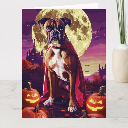 Halloween Boxer Hond Vampier Pompoenen Griezelen Kaart (Voorkant)
