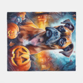 Halloween Boxer met pompoenen eng Fleece Deken (Voorkant (Horizontaal))