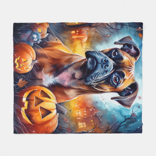 Halloween Boxer met pompoenen eng Fleece Deken (Voorkant (Horizontaal))