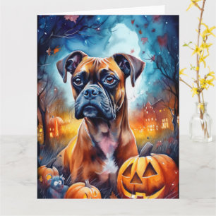 Halloween Boxer met pompoenen eng Kaart