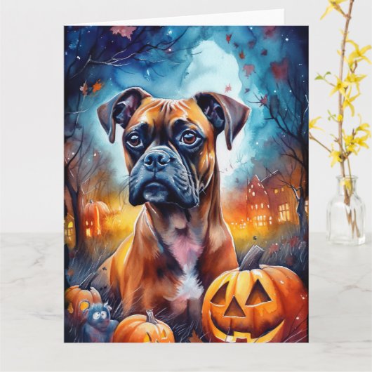 Halloween Boxer met pompoenen eng Kaart (Gele Bloem)