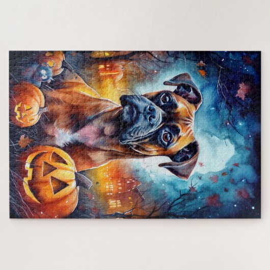Halloween Boxer met pompoenen eng Legpuzzel (Horizontaal)