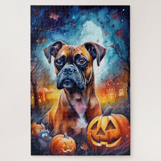 Halloween Boxer met pompoenen eng Legpuzzel (Verticaal)