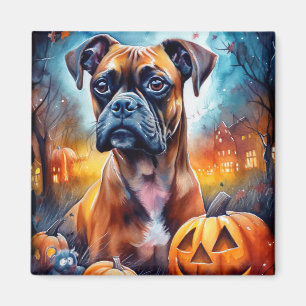 Halloween Boxer met pompoenen eng Magneet
