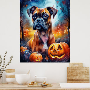 Halloween Boxer met pompoenen eng Poster