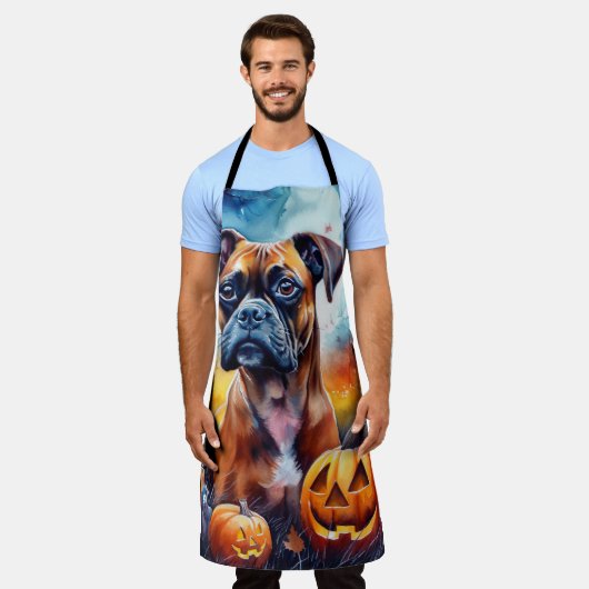 Halloween Boxer met pompoenen eng Schort (Gedragen)