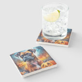 Halloween Boxer met pompoenen eng Stenen Onderzetter (Zijkant)