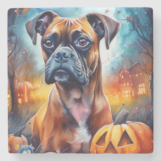 Halloween Boxer met pompoenen eng Stenen Onderzetter (Voorkant)