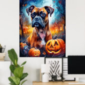 Halloween Boxer Met Pompoenen Griezelen Poster (Thuiskantoor)