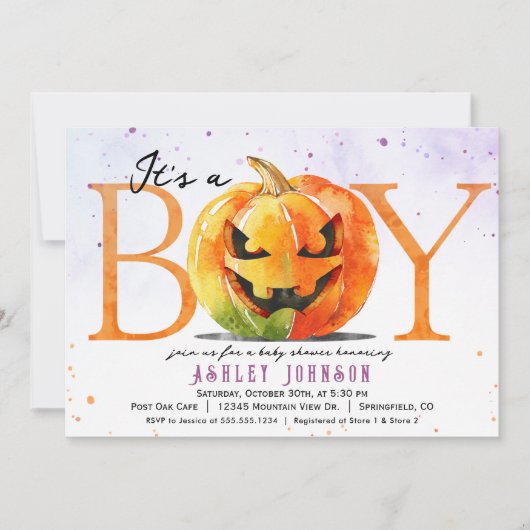 Halloween Boy Baby shower Uitnodiging (Voorkant)