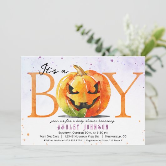 Halloween Boy Baby shower Uitnodiging (Staand voorkant)