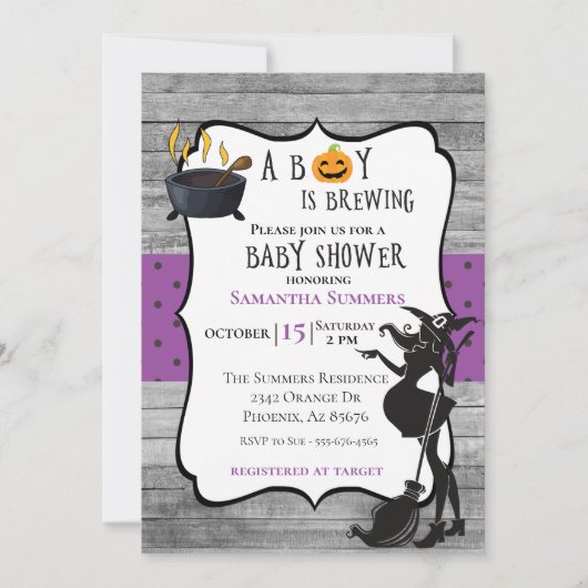 Halloween Boy breekt heks Baby shower Kaart (Voorkant)