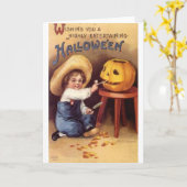 Halloween Boy Carving Pumpkin Kaart (Gele Bloem)