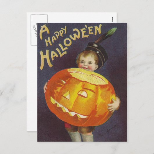  Halloween Boy en pompoen briefkaart (Voorkant / Achterkant)