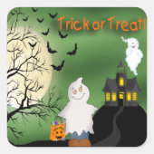 Halloween Boy Ghost Square Stickers (Voorkant)