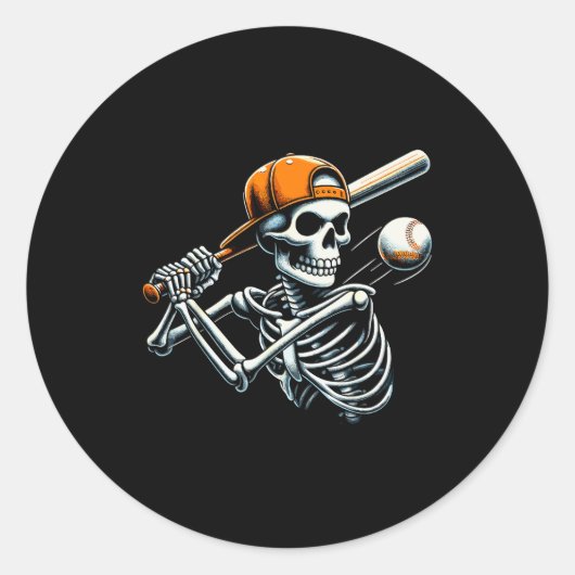 Halloween Boys Batting Skeleton Baseball  Ronde Sticker (Voorkant)