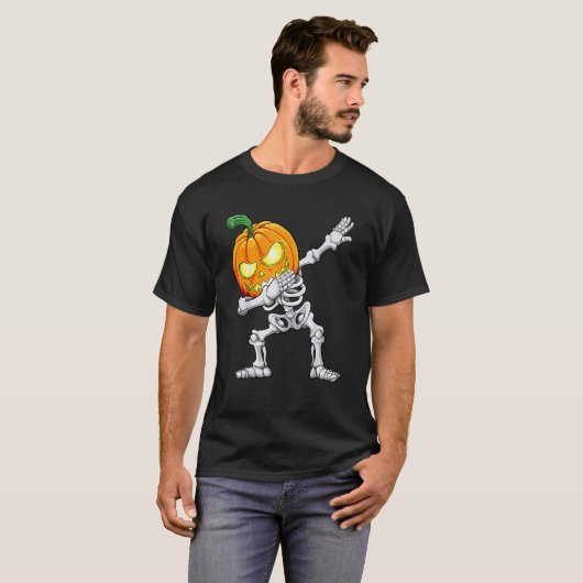 Halloween Boys Dabbing Skeleton Scary Pumpkin Jack T-shirt (Voorkant volledig)
