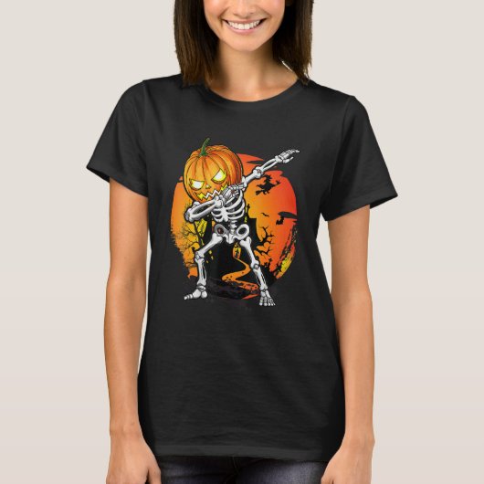 Halloween Boys Dabbing Skeleton Scary Pumpkin Jack T-shirt (Voorkant)