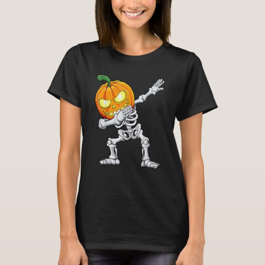 Halloween Boys Dabbing Skeleton Scary Pumpkin Jack T-shirt (Voorkant)