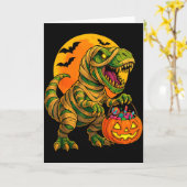Halloween Boys Dinosaur Mummy T Rex Y Pumpkin Moon Kaart (Gele Bloem)