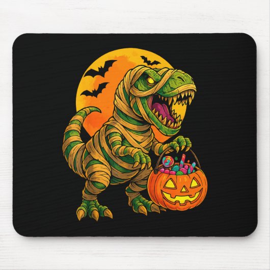 Halloween Boys Dinosaur Mummy T Rex Y Pumpkin Moon Muismat (Voorkant)