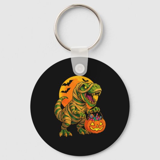 Halloween Boys Dinosaur Mummy T Rex Y Pumpkin Moon Sleutelhanger (Voorkant)
