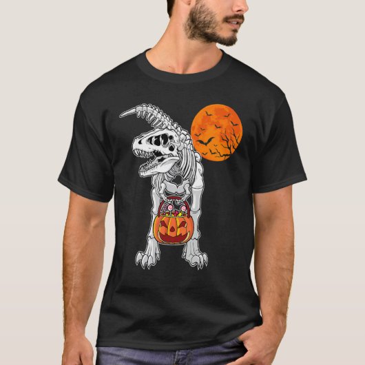 Halloween Boys Dinosaur Skeleton Rex Scary Pumpkin T-shirt (Voorkant)