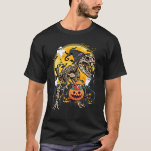 Halloween Boys Dinosaur Skeleton rex Scary Pumpkin T-shirt