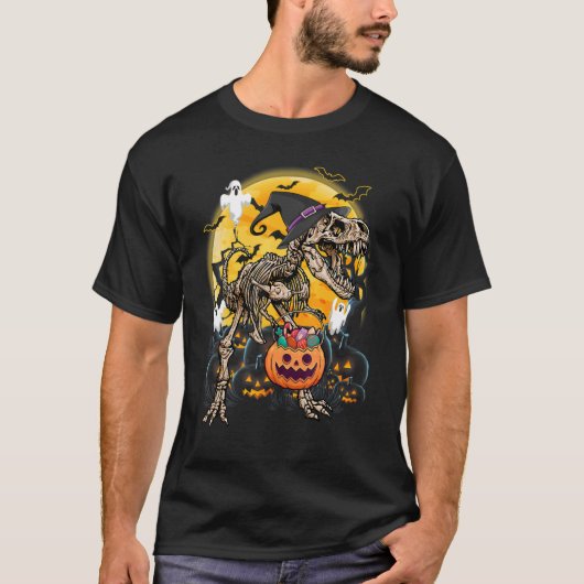 Halloween Boys Dinosaur Skeleton rex Scary Pumpkin T-shirt (Voorkant)