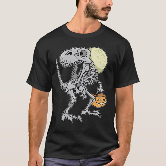 Halloween Boys Dinosaur Skeleton rex Scary Pumpkin T-shirt (Voorkant)