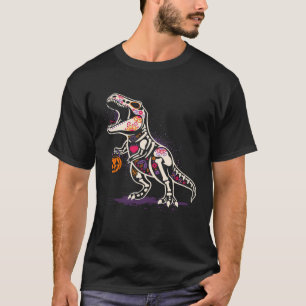 Halloween Boys Dinosaur Skeleton rex Scary Pumpkin T-shirt