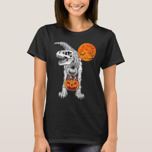 Halloween Boys Dinosaur Skeleton Rex Scary Pumpkin T-shirt