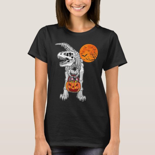 Halloween Boys Dinosaur Skeleton Rex Scary Pumpkin T-shirt (Voorkant)