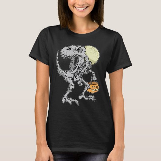 Halloween Boys Dinosaur Skeleton rex Scary Pumpkin T-shirt (Voorkant)