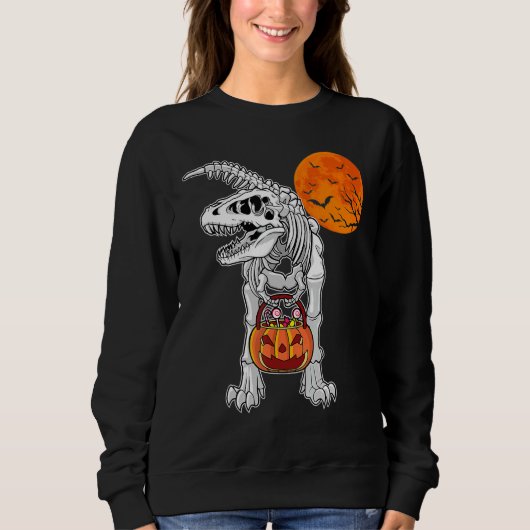 Halloween Boys Dinosaur Skeleton Rex Scary Pumpkin Trui (Voorkant)