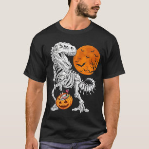 Halloween Boys Dinosaur Skeleton T rex Scary Pumpk T-shirt