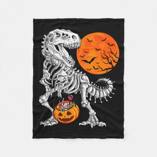 Halloween Boys Dinosaur Skeleton T Rex Y Pumpkin M Fleece Deken (Voorkant)