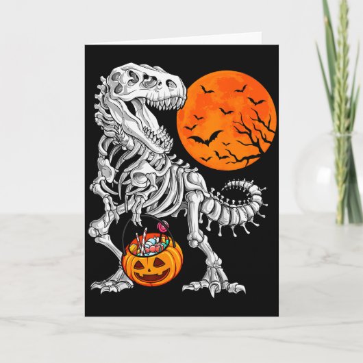 Halloween Boys Dinosaur Skeleton T Rex Y Pumpkin M Kaart (Voorkant)