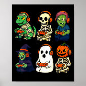 Halloween Boys Kids Gamer Dinosaur Skeleton Ghost  Poster (Voorkant)