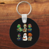 Halloween Boys Kids Gamer Dinosaur Skeleton Ghost  Sleutelhanger (Voorkant)