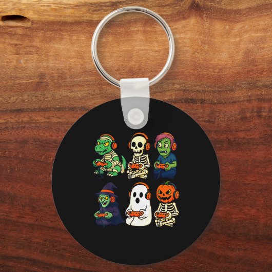 Halloween Boys Kids Gamer Dinosaur Skeleton Ghost  Sleutelhanger (Voorkant)