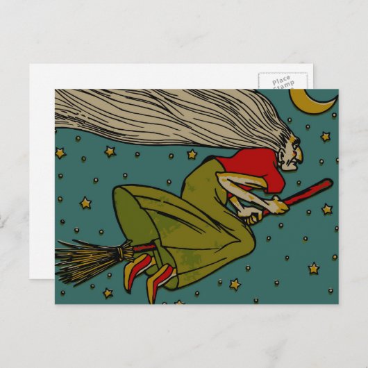  Halloween, boze heks die op Broomstick vliegt Briefkaart (Voorkant / Achterkant)