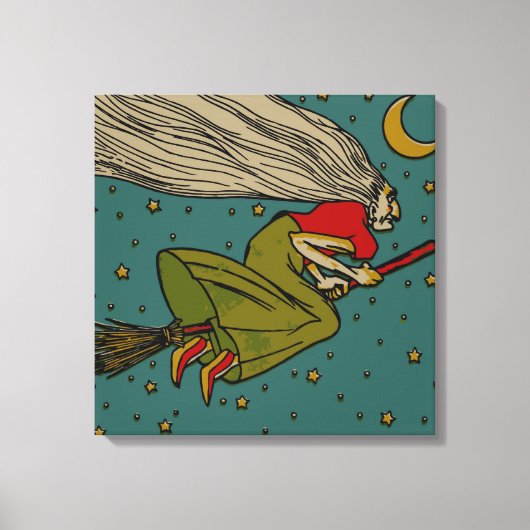  Halloween, boze heks die op Broomstick vliegt Canvas Afdruk (Voorkant)