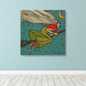  Halloween, boze heks die op Broomstick vliegt Canvas Afdruk (Insitu (Houten vloer))